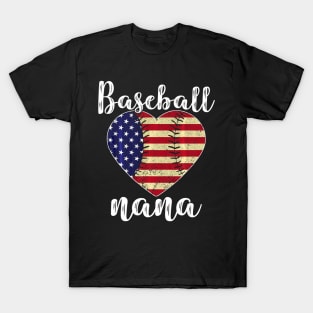 Baseball Nana Heart USA Flag Softball Mother Day T-Shirt